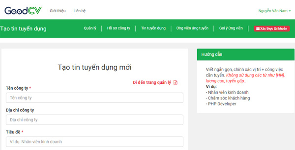 Tao moi tai khoan nha tuyen dung tren Joboko