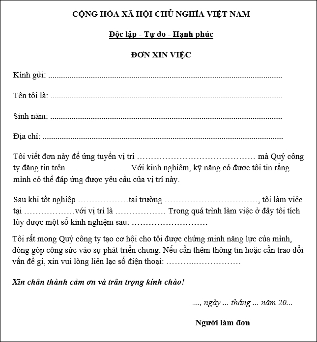 don xin viec