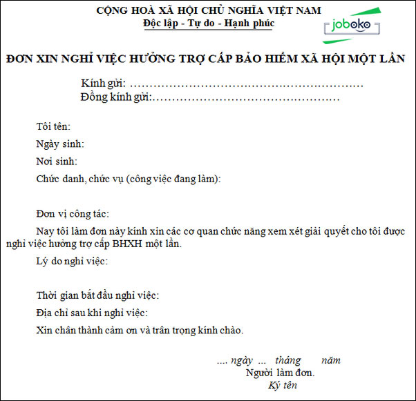 mau don xin nghi viec huong bhxh huong tro cap 1 lan 2