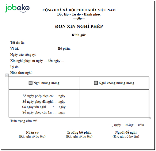 mau don xin nghi phep