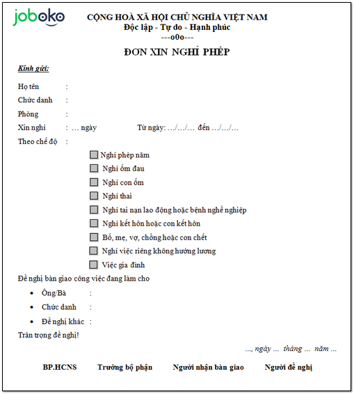 mau don xin nghi phep