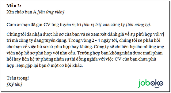 Cach email phan hoi cho ung vien khi nhan duoc ho so xin viec