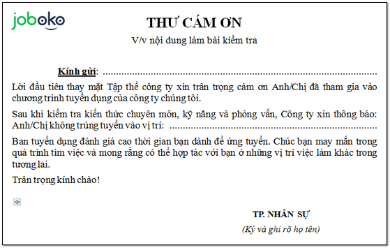 mau tra loi ung vien khong trung tuyen