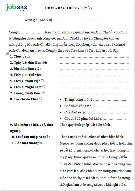 mau thong bao trung tuyen