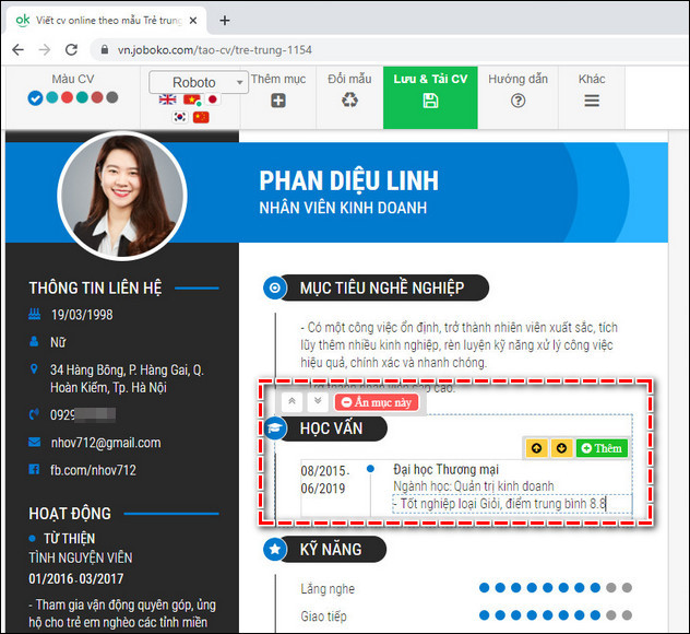 cach tao cv ung vien joboko 6