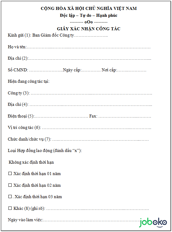 Mau giay xac nhan cong tac moi nhat co link tai mien phi